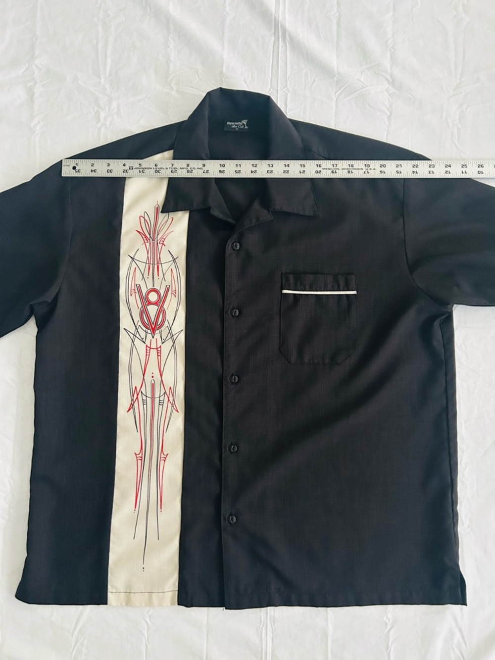 Retro 50’s Steady Clothing V8 Pinstripe Panel Bowling Shirt - Picture 6 of 14